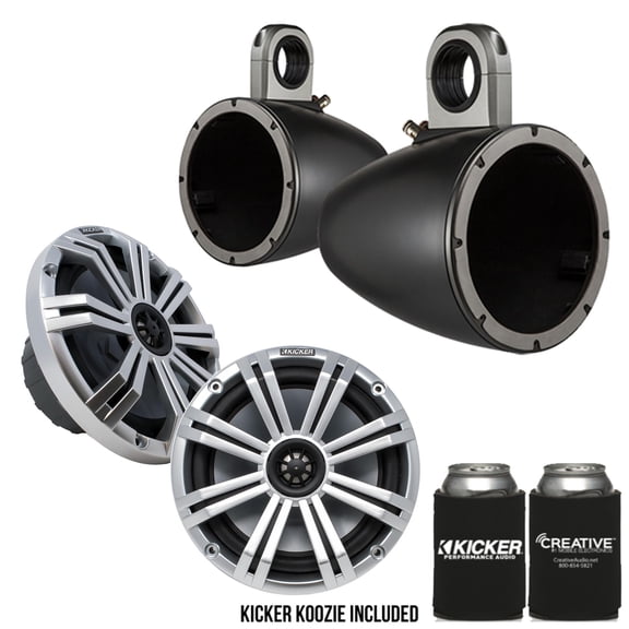 Kicker 8" BlackSilver Wake Tower LED Marine Speakers 1-Pair