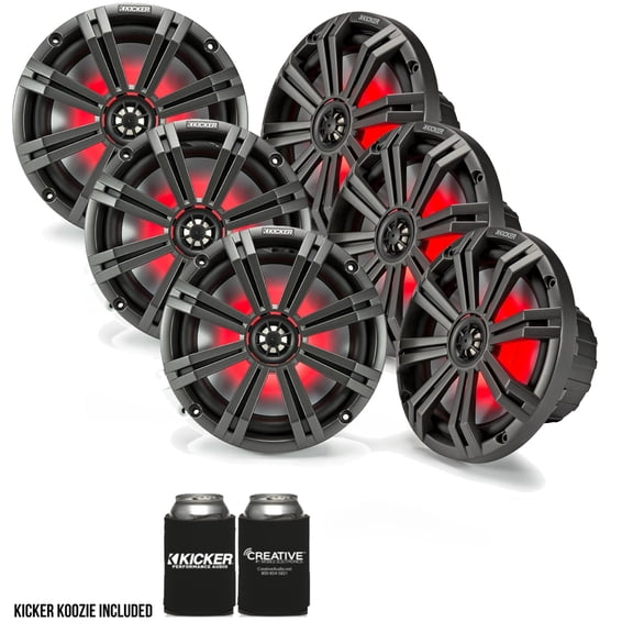 Kicker 8" Marine LED Speakers (3 Pair / 6 Speakers) Charcoal Boat Audio Upgrade or OEM Replacement