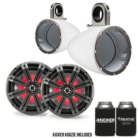 Kicker 8" White\Charcoal Wake Tower LED Marine Speakers 1-Pair
