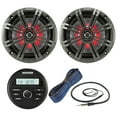 thumbnail image 1 of Kicker All-Weather Marine Gauge Style Bluetooth USB Stereo Receiver Bundle Combo with (QTY 2) 6.5" 2-Way 195W Max Coaxial Marine LED Speaker w/ Charcoal Grilles, 16-Gauge Wire, 22" Antenna, 1 of 6