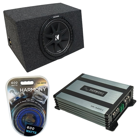 Kicker C12 Single 12" Hatchback Sealed Sub Box Enclosure with HA-A400.1 Mono AMP