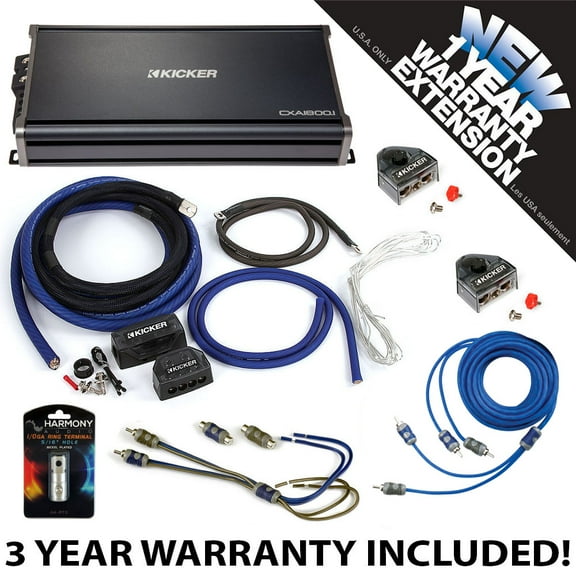 Kicker CXA1800.1w/ PKD1 Amplifier Kit Accessories Vehicle Audio Amplifier, Silver
