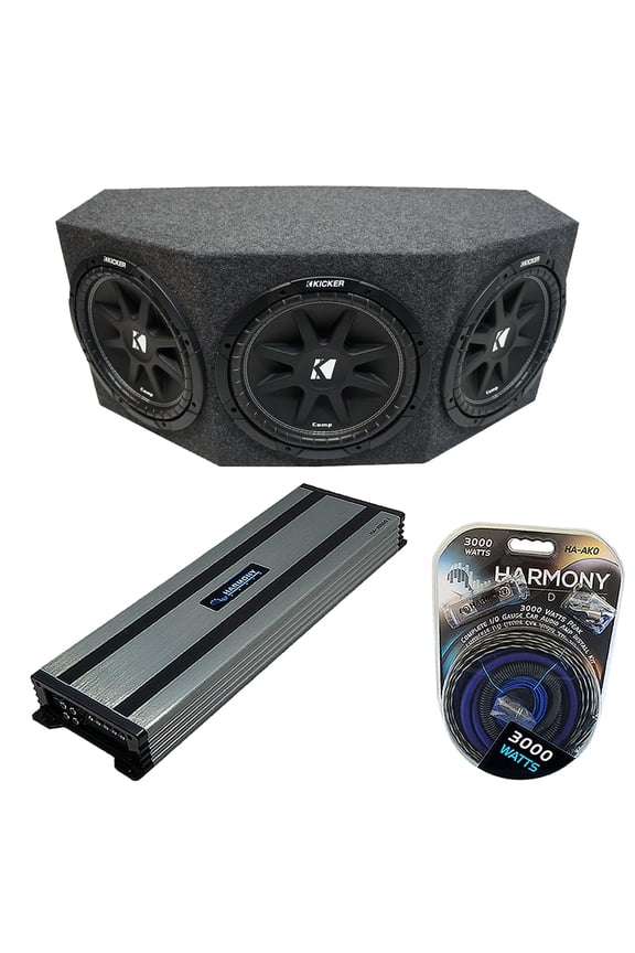 Kicker Comp C10 Triple 10" Subwoofer Loaded 1500 Watt Sub Box & HA-A1500.1 Amp