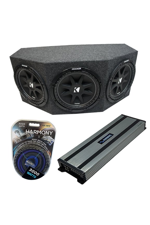 Kicker Comp C12 Triple 12" Subwoofer Loaded 1800 Watt Sub Box & HA-A1500.1 Amp