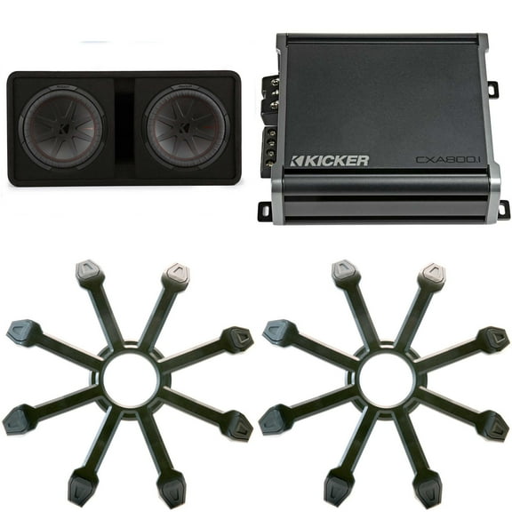 Kicker Comp R 12 Inch Dual Subwoofer in Vented Enclosure Package with 46CXA8001 Amplifier & Grills