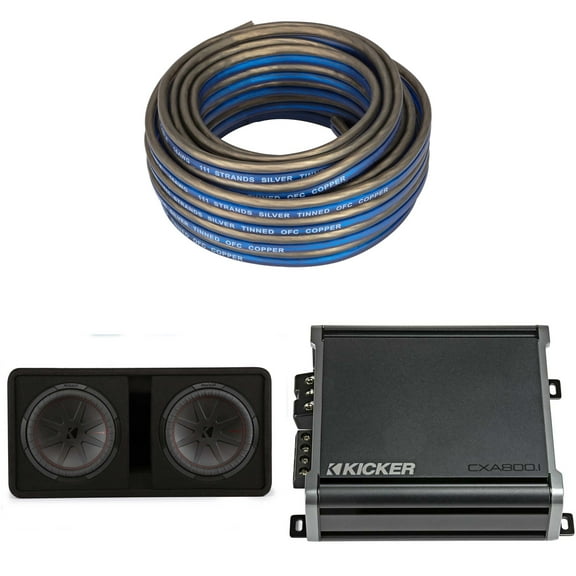 Kicker Comp R 12 Inch Dual Subwoofer in Vented Enclosure Package with 46CXA8001 Amplifier & Speaker Wire
