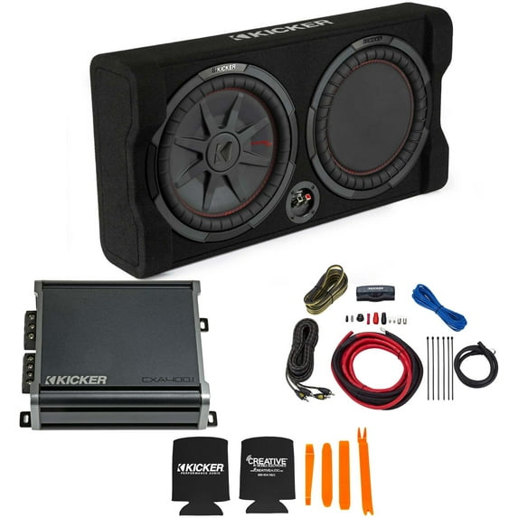 Kicker Comp RT 12" Subwoofer Enclosure Package + 46CXA4001 Amp & Wire Kit
