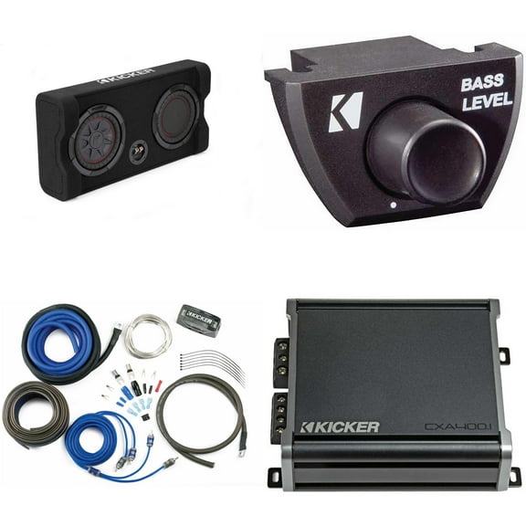 Kicker Comp RT 8 Inch 48TRTP82 Thin Down Firing Enclosure Package with 46CXA4001 Amp, Bass Knob & CK8 Amp install kit Bundle