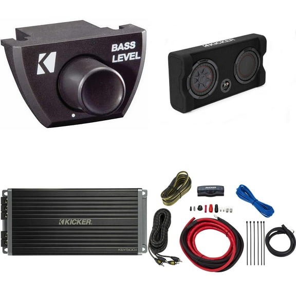 Kicker Comp RT 8 Inch 48TRTP82 Thin Down Firing Enclosure Package with 47KEY5001 Amp, Bass Knob & Amp install kit Bundle
