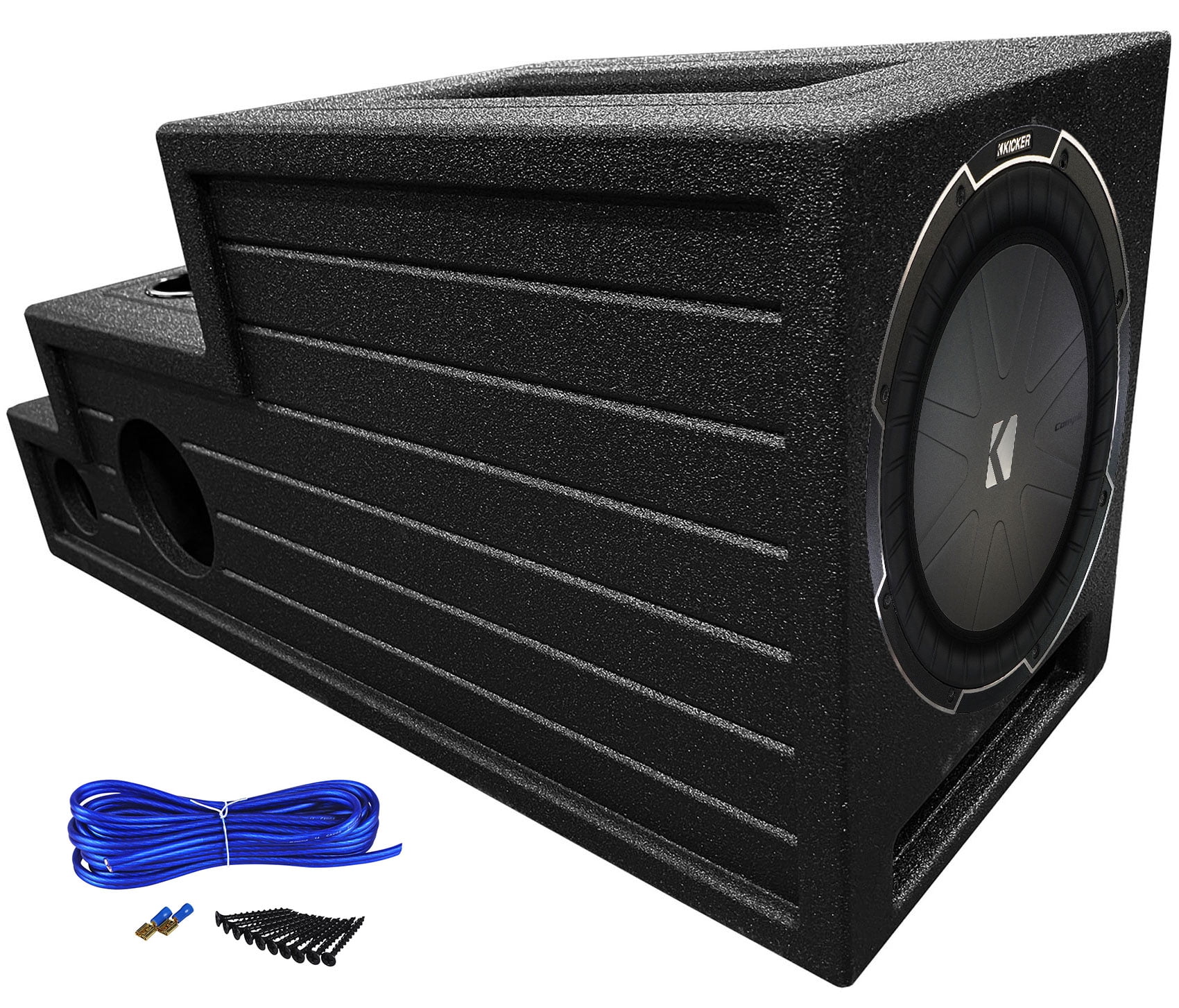 Kicker CompQ 12" Subwoofer+Vented Bed Lined Center Console Sub Box ...