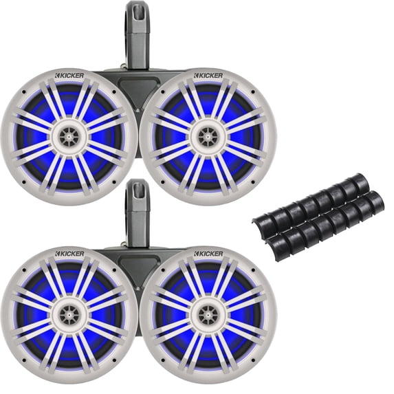 Kicker Dual Black Waterproof Wake Tower System 6.5" White Marine Blue LED OEM Speakers