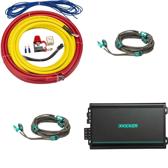 Kicker KMA600.4 Marine 4-Channel Amplifier Kit with 4 Gauge Wiring & RCA Cables DIY Boat Audio Upgrade Add-On for Pontoon & Wake Boats, Power Cabin & Tower Speakers