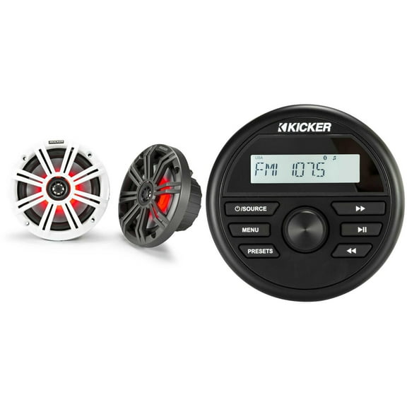 Kicker KMC2 Gauge Mount Marine Grade Receiver & 45KM654L 6.5" LED Speakers bundle