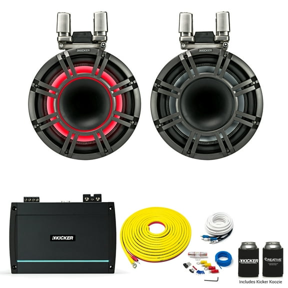 Kicker KMTC11 Black 11" HLCD Tower System with Kicker KXMA1200.2 Amplifier, 7 Meter Power Wire Kit and 4 Meter RCAs