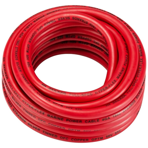 Kicker 47KMWPR420 Marine-grade Power Wire 20ft 4-Gauge, Red