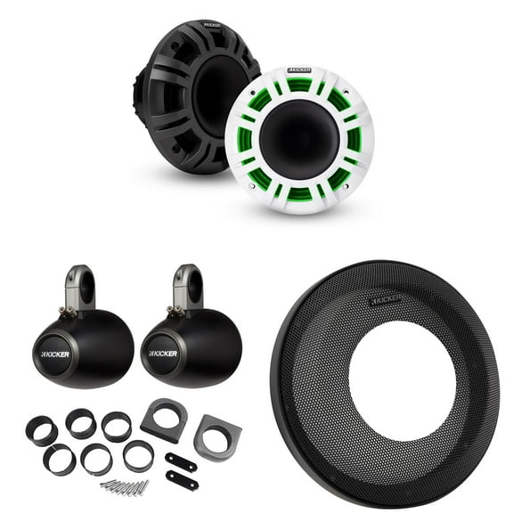Kicker KMXL Horn-Loaded LED Powersports Speakers w/ Grilles & 12KMTES Tower Enclosures