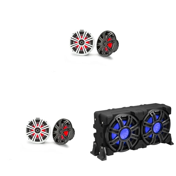 Kicker Marine (2) 45KM84L 8" & 51MWLE104 10" Loaded Enclosure, LED Marine Audio Upgrade