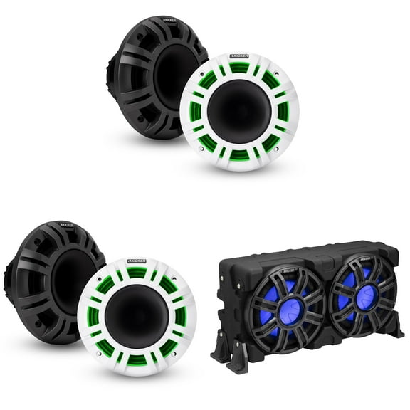 Kicker Marine (2) 48KMXL65 Horn Loaded 6.5" & 51MWLE104 10" Loaded Enclosure, LED Marine Audio Upgrade