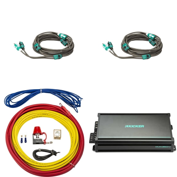 Kicker Marine Amplifier Upgrade Kit  4-Channel Amp, 8 Gauge Wiring Kit & RCA Cables  DIY Add-On for Pontoon Boat Audio Systems, No Speaker Replacement Required
