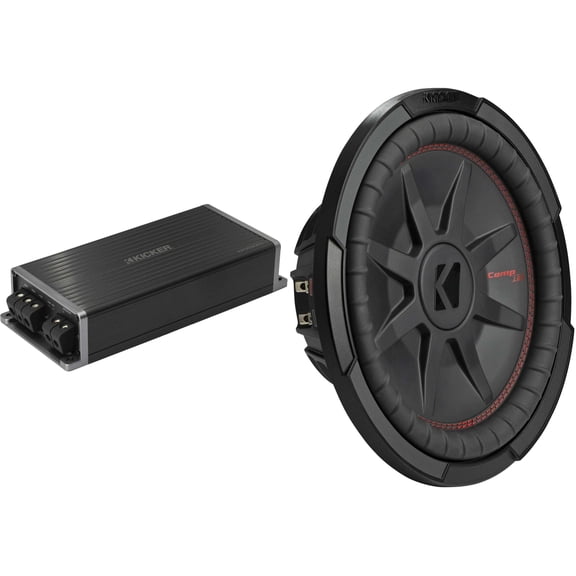 Kicker Marine KPX500.1 Powersports Amp & 12" CompRT DVC 2 Ohm. Subwoofer Audio Upgrade