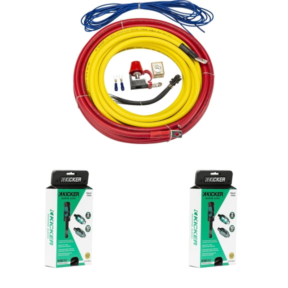Kicker Marine Multi-Zone Amp Install Kit (2) 47KMI10 2-Ch RCA Cables + 47KMPK4 4AWG Power Kit DIY Boat Audio Wiring Bundle for Multi Channel Systems
