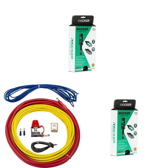 Kicker Marine Multi-Zone Amp Install Kit (2) 47KMI10 2-Ch RCA Cables +47KMPK8 8AWG Power Kit DIY Boat Audio Wiring Bundle for Multi Channel Systems