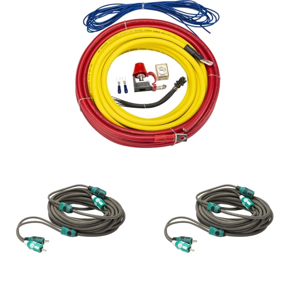 Kicker Marine Multi-Zone Amp Install Kit (2) 47KMI7 2-Ch RCA Cables + 47KMPK4 4AWG Power Kit DIY Boat Audio Wiring Bundle for Multi Channel Systems
