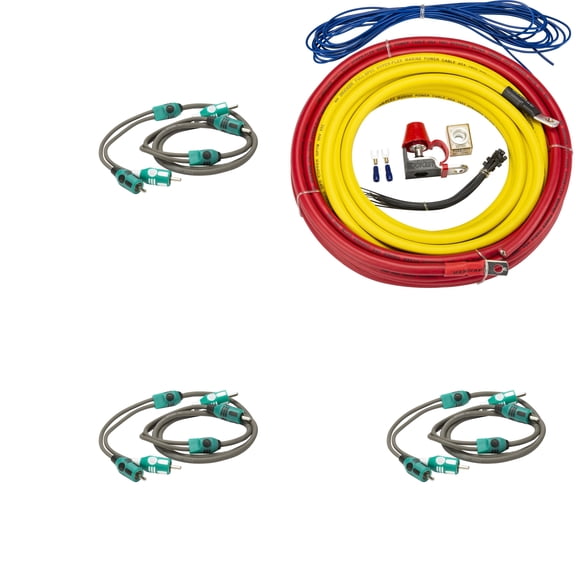 Kicker Marine Multi-Zone Amp Install Kit (3) 47KMI1 2-Ch RCA Cables + 47KMPK4 4AWG Power Kit DIY Boat Audio Wiring Bundle for Multi Channel Systems