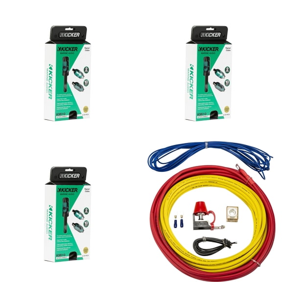 Kicker Marine Multi-Zone Amp Install Kit (3) 47KMI10 2-Ch RCA Cables +47KMPK8 8AWG Power Kit DIY Boat Audio Wiring Bundle for Multi Channel Systems