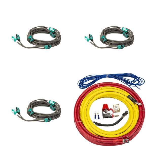 Kicker Marine Multi-Zone Amp Install Kit (3) 47KMI3 2-Ch RCA Cables + 47KMPK4 4AWG Power Kit DIY Boat Audio Wiring Bundle for Multi Channel Systems