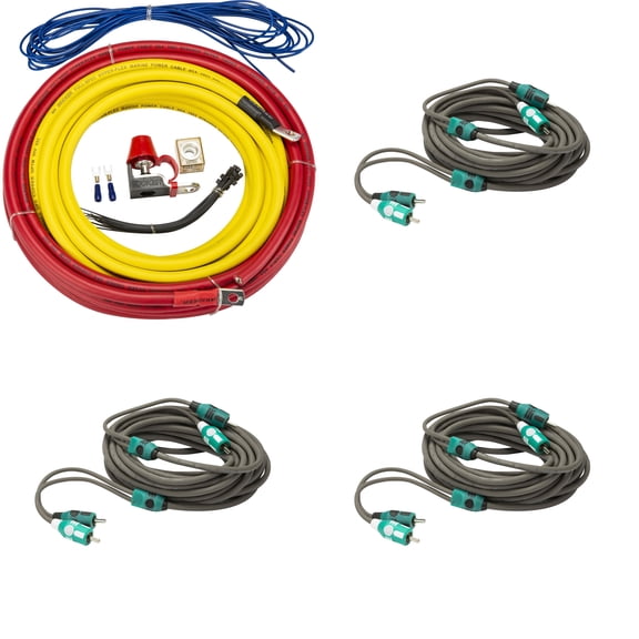 Kicker Marine Multi-Zone Amp Install Kit (3) 47KMI7 2-Ch RCA Cables + 47KMPK4 4AWG Power Kit DIY Boat Audio Wiring Bundle for Multi Channel Systems