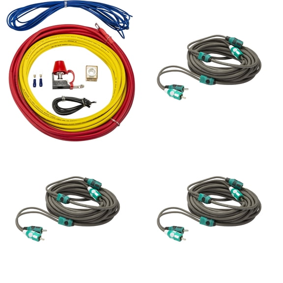 Kicker Marine Multi-Zone Amp Install Kit (3) 47KMI7 2-Ch RCA Cables +47KMPK8 8AWG Power Kit DIY Boat Audio Wiring Bundle for Multi Channel Systems