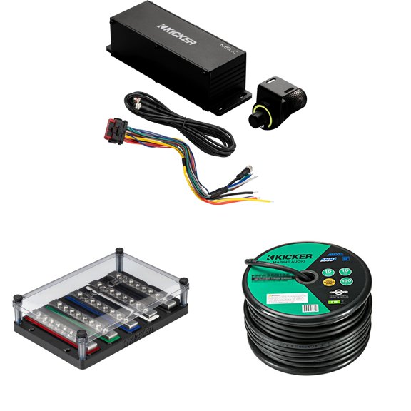 Kicker Marine RGBW Lighting Control System MSLC Controller, 150FT True White RGBW Wire & 51RGBWDB Distribution Block Premium DIY Boat Audio Upgrade