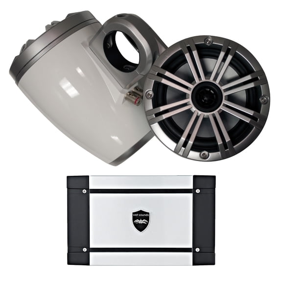 Kicker Marine Wake Tower System w/ Silver 6.5 Speakers, Wet Sounds HT-4 400 Watt Marine Amp