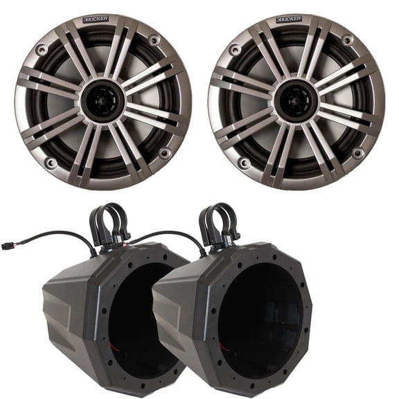 Kicker OEM Replacement 8" Silver LED Speakers & SSV US2-C8U-175 8" Universal Pods with 1.75" Clamps