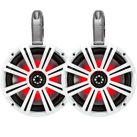 Kicker PowerSports Black Weatherproof Tower Enclosures 8" White Marine LED OEM Speakers