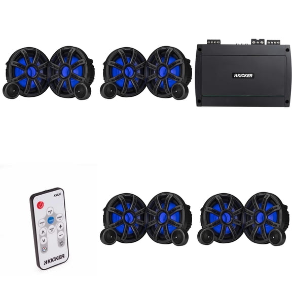 Kicker Premium Marine (4 Pair ) 8" Component Speaker and Amplifier bundle Includes LED Controller ( 51MSS84 & 48KXMA8004 )