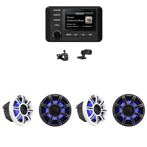 Kicker Premium Marine Audio Upgrade Kit for Bennington Pontoon Boats 6.5" ( 4 ) LED Speakers, Bluetooth Source Package Premium Sound Upgrade
