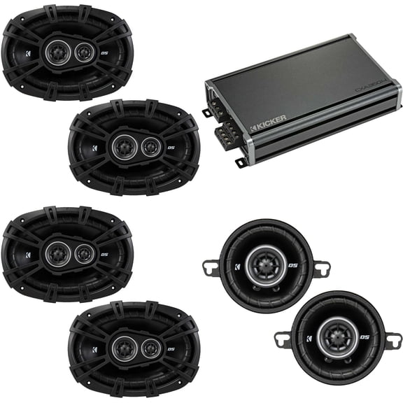 Kicker Speaker & Amp bundle Compatible with Ram Crew Cab Truck 2012 & Up DSC69304 6x9, DSC354 3.5 Inch Speakers w/ CX360.4