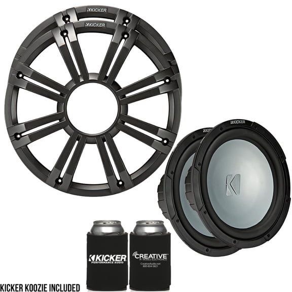 Kicker - Two 10 Inch LED Marine Subwoofers in Charcoal, 2 Ohm Bundle 4 Ohm each
