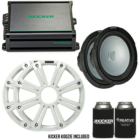Kicker Dual 12" LED Marine Subwoofer System – White (Pair) with 600W Amplifier – Boat Audio Bass Upgrade