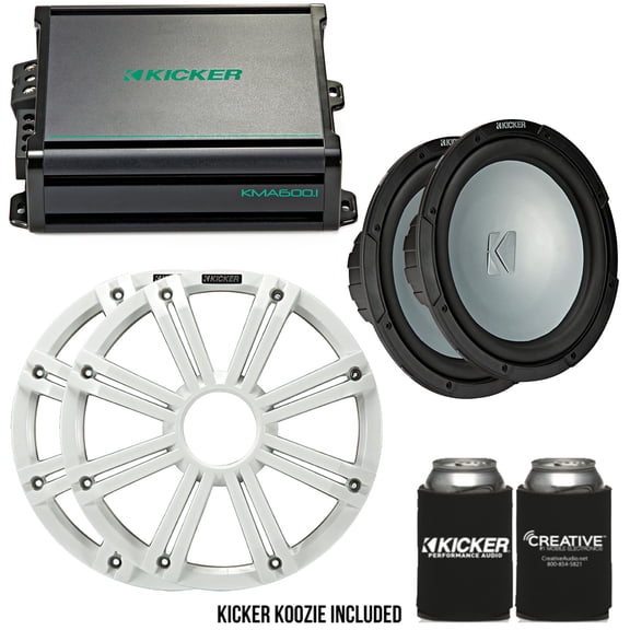 Kicker Dual 12" LED Marine Subwoofer System White (Pair) with 600W Amplifier Boat Audio Bass Upgrade