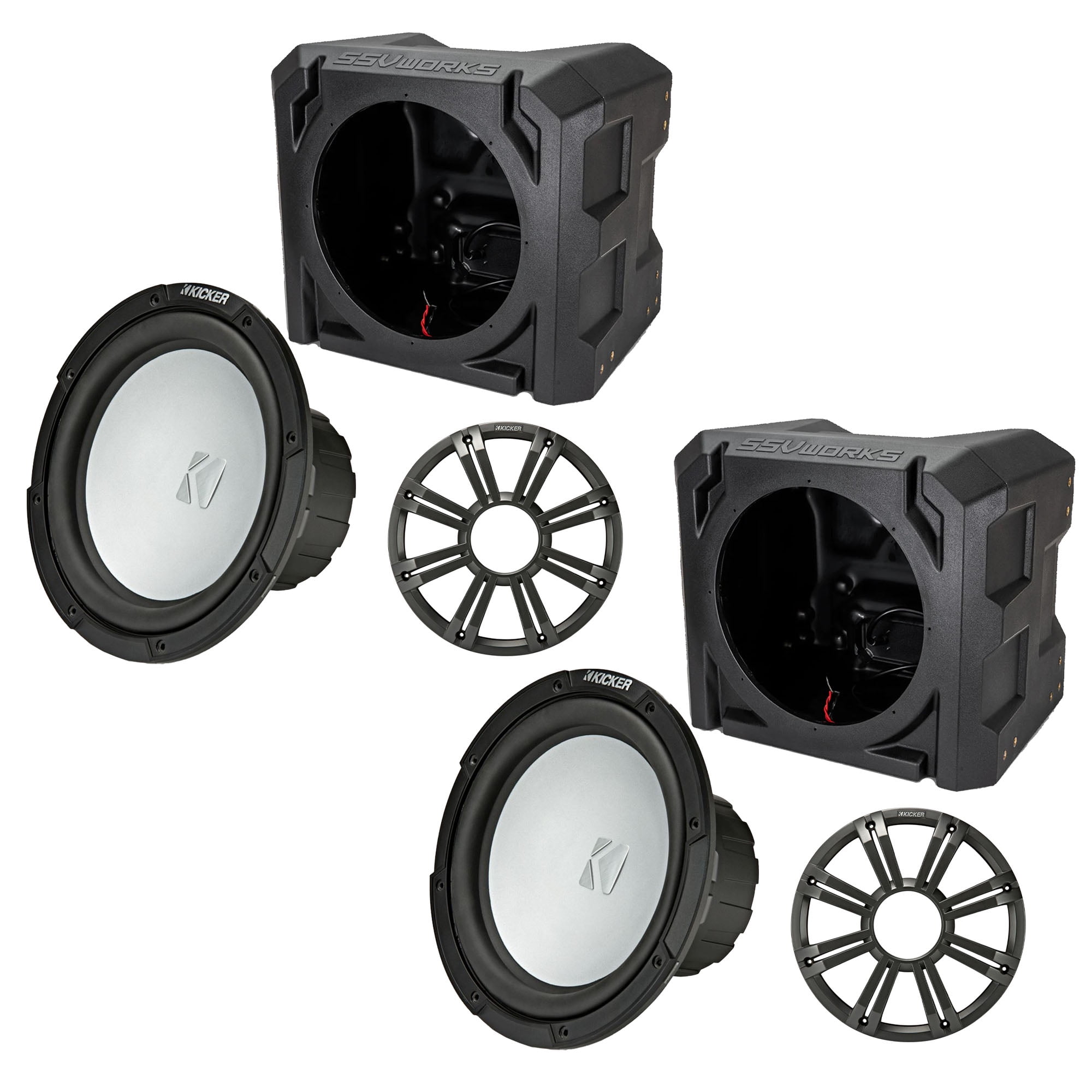 Kicker Two 45KM104 10" Marine Subwoofers 4Ohm Charcoal LED Grill with