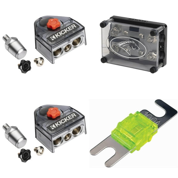 Kicker Warhorse (2) Battery Terminals & HPFD2 Fused 2-Way Distribution Block w/ AFS 100 Amp Fuse Bundle