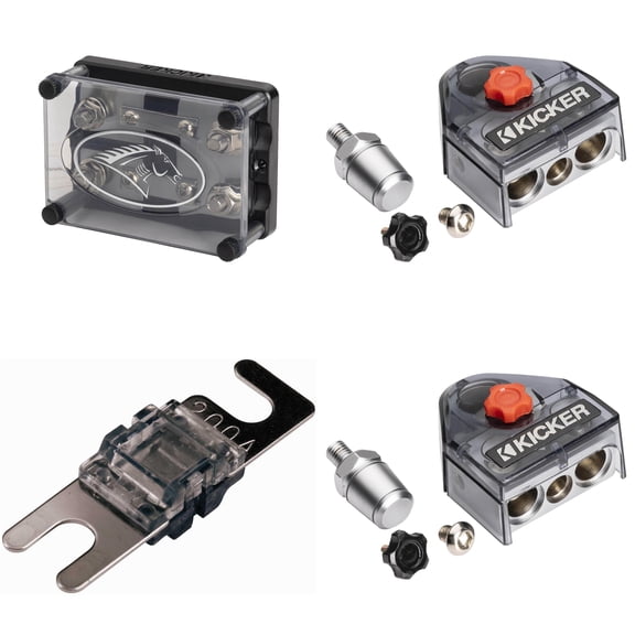 Kicker Warhorse (2) Battery Terminals & HPFD2 Fused 2-Way Distribution Block w/ AFS 200 Amp Fuse Bundle