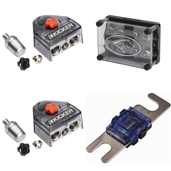 Kicker Warhorse (2) Battery Terminals & HPFD2 Fused 2-Way Distribution Block w/ AFS 60 Amp Fuse Bundle