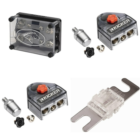 Kicker Warhorse (2) Battery Terminals & HPFD2 Fused 2-Way Distribution Block w/ AFS 80 Amp Fuse Bundle