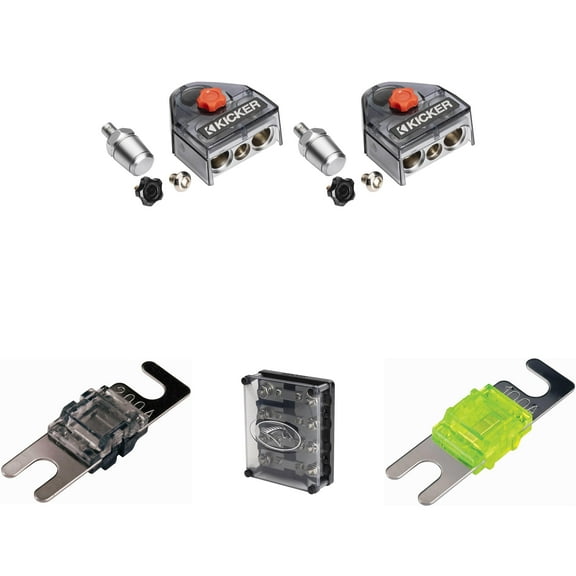 Kicker Warhorse (2) Battery Terminals & HPFD4 Fused Way Distribution Block w/ AFS 200 / 100 Amp Fuse Bundle