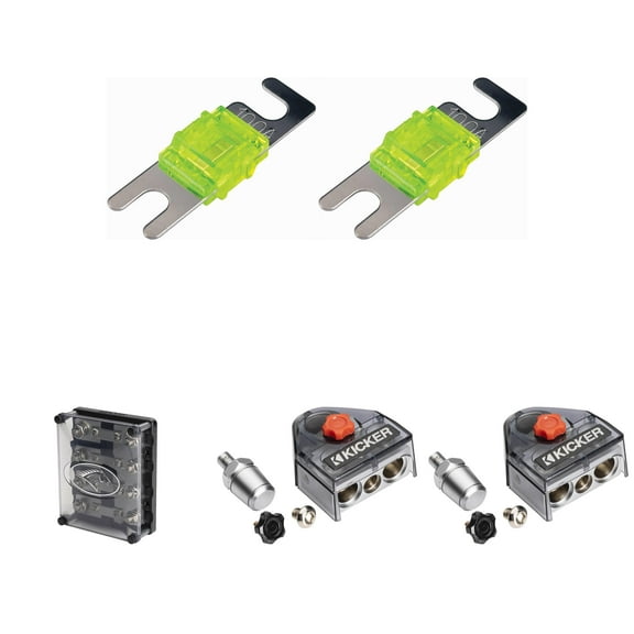 Kicker Warhorse (2) Battery Terminals & HPFD4 Fused Way Distribution Block w/ AFS (4) 100 Amp Fuse Bundle