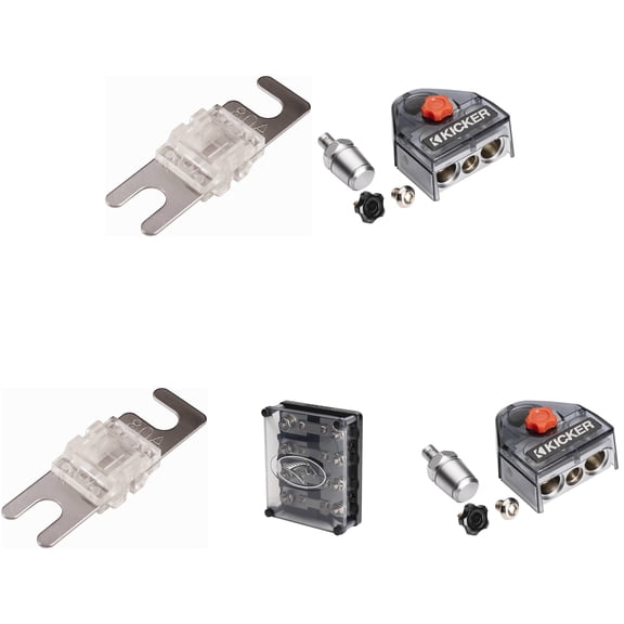 Kicker Warhorse (2) Battery Terminals & HPFD4 Fused Way Distribution Block w/ AFS (4) 80 Amp Fuse Bundle